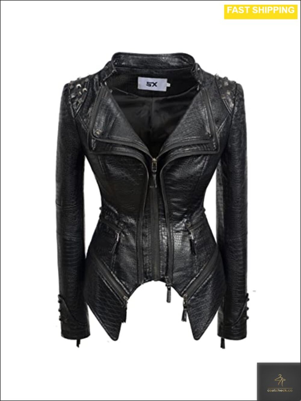 Faux Leather Moto Biker Jacket Studded Punk Coat